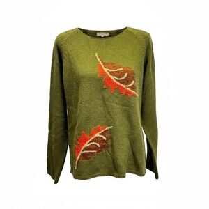 STITCHES‎ IN TIME Olive green leaf print sweater size M